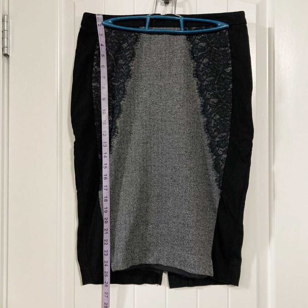 RICKI's Black grey herringbone pencil skirt ~ MEDIUM lace detailing goth skirt - Picture 3 of 13